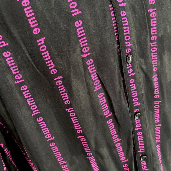 Homme + Femme NEW Striped Logo Camp Shirt Mens Sz M Black Purple Short Sleeve - Picture 3 of 8